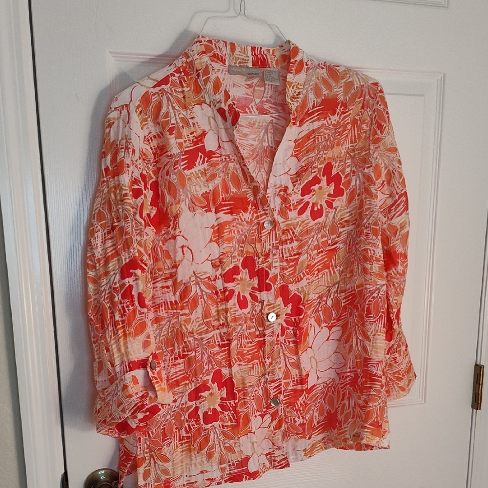 Allyson Whitmore Red and Orange Floral Button Down Shirt